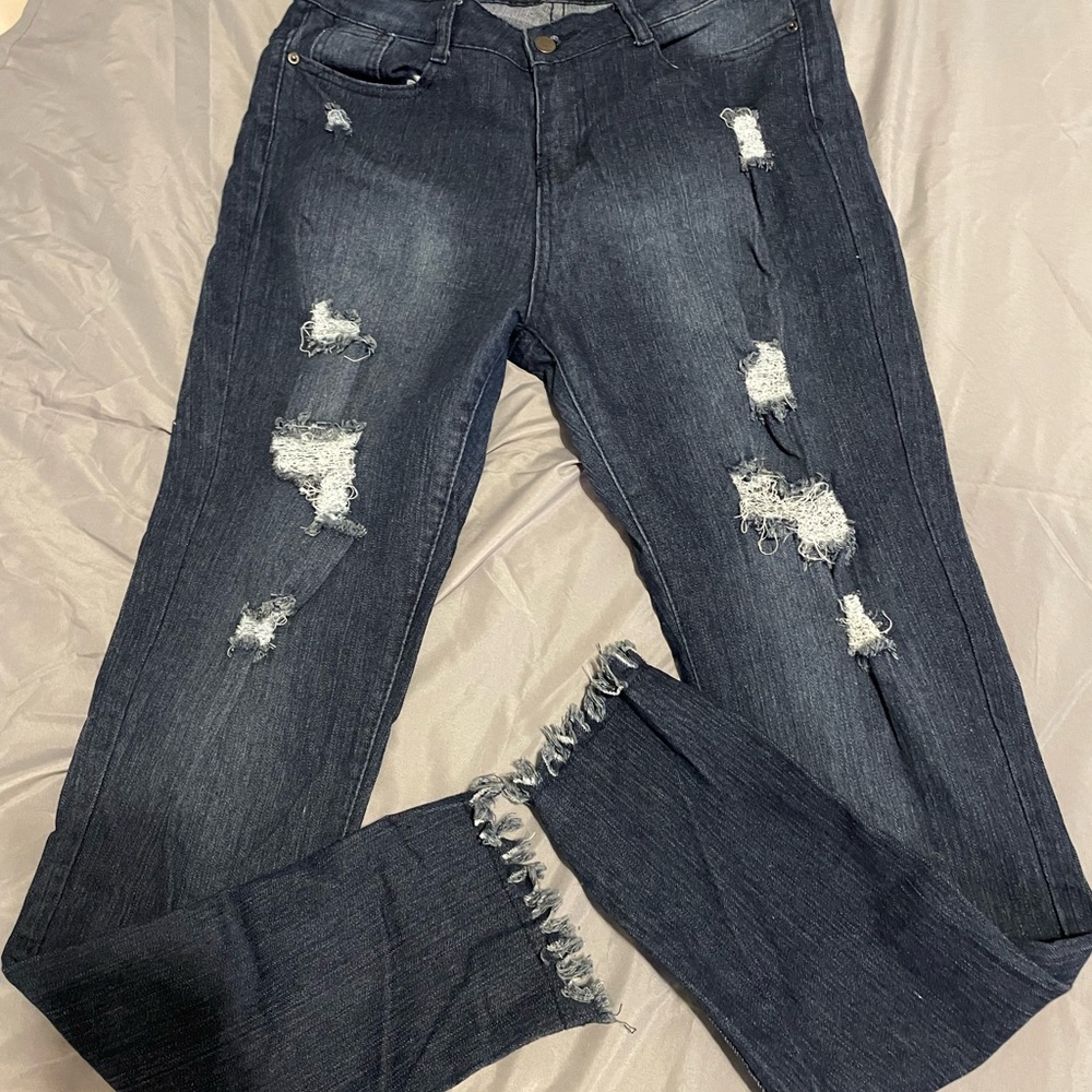 Distressed Dark Blue Women's Jeans